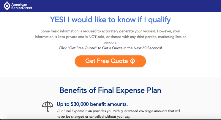 How to advertise life insurance - Contact landing page